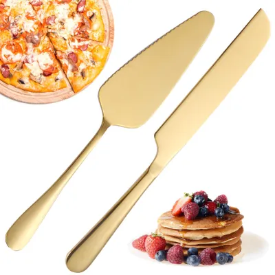 Kuchenmesser und Tortenheber-Set, Gold, Edelstahl, 2-teilig
