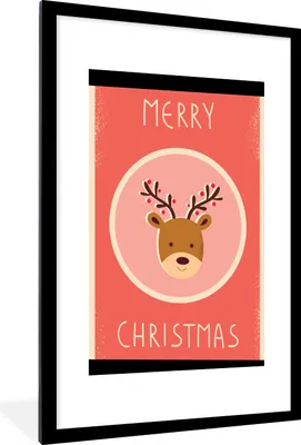 Produktbild von MuchoWow® Gerahmtes Poster Rentier - Zitate - Weihnachten - Frohe Weihnachten - Rot - Vintage 60x90 cm - Poster mit Schwarzem Bilderrahmen Wandposter Rahmen Foto Bilder - Dekoration - Wandposter Wohnzimmer - Hochwertig