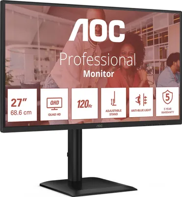 Obrázek produktu pro AOC E4 Q27E4U, 68,6 cm (27"), 2560 x 1440 px, Quad HD, LED, 4 ms, Černá
