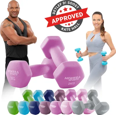 Produktbild von Miweba Sports Profi Neopren Hantel NKH100 | Hantelset - Kurzhanteln - Hexagon - Home Workout - Krafttraining - Anti Rutsch Oberfläche (Pink 2x 2,0 Kg)