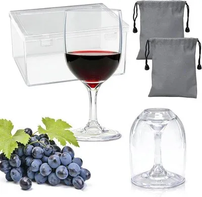 Produktbild von 2 Weingläser für Camping, 200 ml - Robuste Kunststoff-Weingläser mit wasserdichter Tasche und Aufbewahrungsbox - Perfekt für Partys, Camping, Picknicks