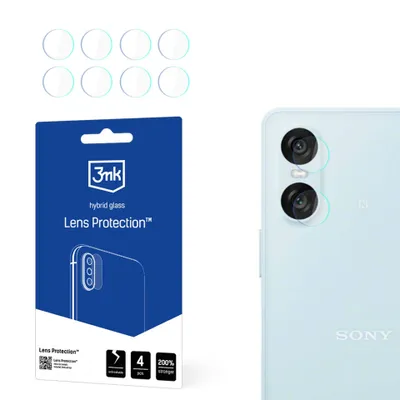 Imagen del producto de Protector de lente híbrido de 3mk para la cámara del Sony Xperia 10 VI, lente de cámara, 0,16 mm, dureza 6H (pack de 4 unidades)