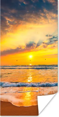 Produktbild von MuchoWow® Poster Sonnenuntergang - Strand - Meer - Wolken - Orange 20x40 cm - Plakat - Foto
