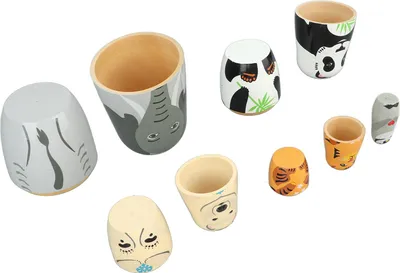 Imagen del producto de Muñecas rusas de madera, artesanales, con forma de animales, de 5 piezas, con diseños adorables y pintados a mano. Juguete ideal como regalo para niñas y niños, perfecto para cumpleaños