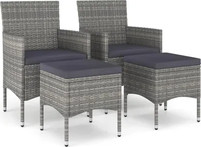 Productafbeelding van vidaXL 4-delige set tuinstoelen en voetenbankjes, polyrotan, grijs