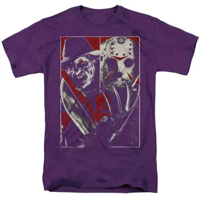 Imagen del producto de Camiseta "Freddy vs. Jason" para hombre/mujer, uni, modelo TV38495 (talla XL), color morado, Imagen generada por IA