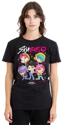 Obrázek produktu pro Tričko s potiskem "Kpop Demon Hunters Saja Boys Chibi", dámské, černé, velikost XL