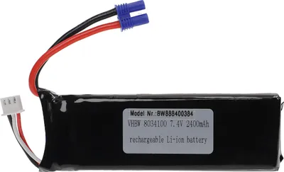 Produktbild von vhbw Akku kompatibel mit EC2 Stecker für Modellbau z.B. Racing Car, Helikopter, Flugzeug (2400mAh, 7,4V, Li-Polymer, 105 x 33 x 16 mm)
