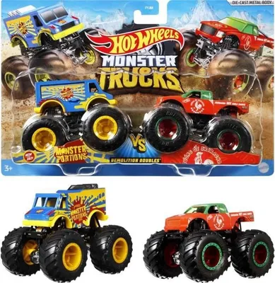 Image de Hot Wheels Monster Trucks Coffret 2 Véhicules Double Démolition, Échelle 1:64, Modèles Aléatoires, 3 ans et +