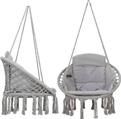 Immagine prodotto di Sedia pensile da giardino grigia 84 cm x 84 cm Set di cuscini e cuscinoni
