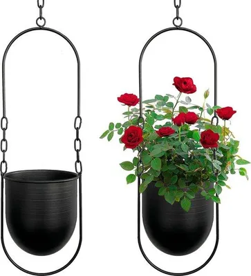 Produktbild von Famanu Pflanzenhänger Moderne Hängende Blumentöpfe - Set von 2 - Schwarze Farbe