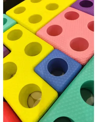 Obrázek produktu pro Pěnové stavební kostky Tetris – 45 dílů (10 velkých bloků + 35 spojovacích dílů, 5–20 cm, lehké a měkké, pestré barvy) – od 3 let, certifikováno podle CE a EN71