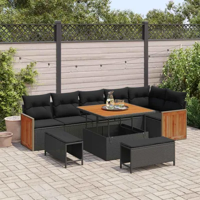 Image de vidaXL Ensemble de canapé de jardin avec coussins 9 pcs noir