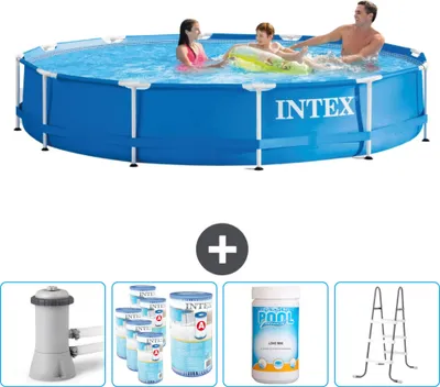 Obrázok produktu pre Bazén s okrúhlym rámom Intex - 366 x 76 cm - modrý - vrátane čerpadla - filtra - chlóru - rebríka