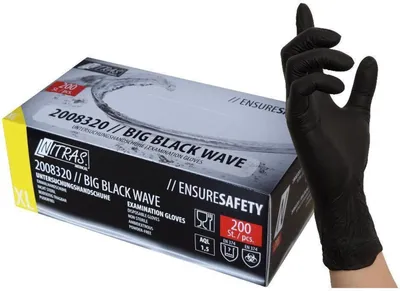 Produktbild von 2000 Nitras BIG WAVES Nitrilhandschuhe | Gr. S | schwarz | Einweghandschuhe