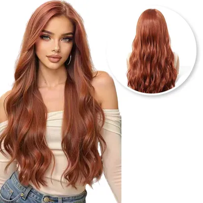 Produktbild von SassyGoods® Kupferrote Perücke – Damenperücken mit langem Haar –  Lace-Wig in Ginger-Orange-Rot – Waschbar – Verstellbar – 66 cm