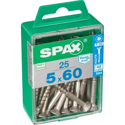 Produktbild von SPAX Edelstahlschraube, 5 x 60 mm, 25 Stück, Teilgewinde, Senkkopf, T-STAR plus T20, 4CUT, Edelstahl rostfrei A2 - 4197000500602