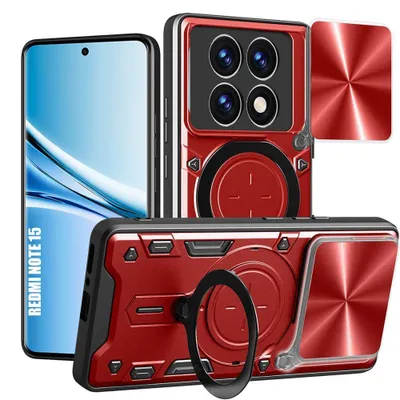 Image de Coque pour Xiaomi Redmi Note 15 5G/4G, Antichoc avec Anneau et Protection Objectif - Rouge
