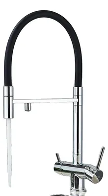 Immagine prodotto di Miscelatore da cucina, soffione estraibile, design a due manopole, cromato