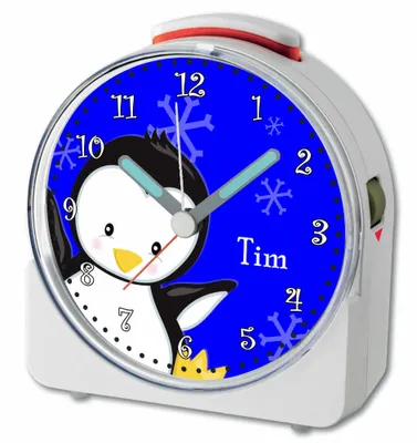 Produktbild von Kinder Wecker Motiv Pinguin Blau Kinderwecker weiß