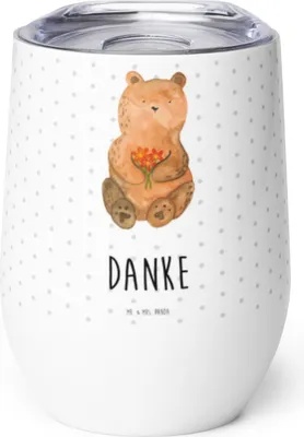 Produktbild von Mr. & Mrs. Panda Thermo Becher Bär Dankbar - Weiß - Geschenk, Dankeschön, Teddy, Danke, kaffee tasse, glühweinbecher, thermosbecher, Blumen, Thermobecher, Isolierbecher