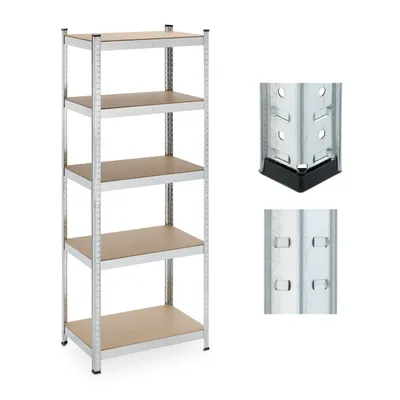Produktbild von Relaxdays Schwerlastregal, 5 Ebenen, HBT 180x70x45 cm, 500 kg Tragkraft, Stahl, Lagerregal für Keller & Garage, silber