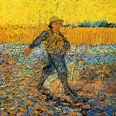Zdjęcie produktu dla Vincent Van Gogh Art Print Obraz - Siewca o zachodzie słońca według Milleta, 1888 (40 x 40 cm)