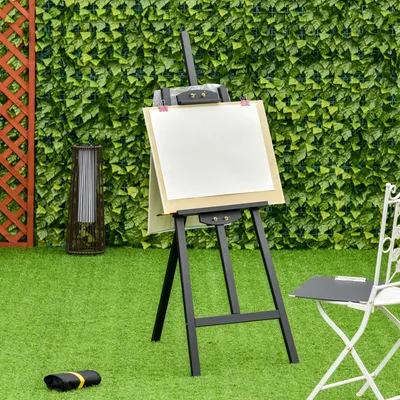 Produktbild von Feldstaffelei Atelierstaffelei, Staffelei Holz klappbar, Kiefernholz schwarz lackiert, Schwarz | bis 108 cm Leinwand | Neigung bis 75° | 134,5 cm hoch
