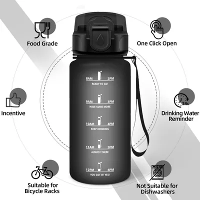 Produktbild von Trinkflasche 0.5l Motswedi Schwarz, auslaufsicher, mit Strohhalm, für Kinder