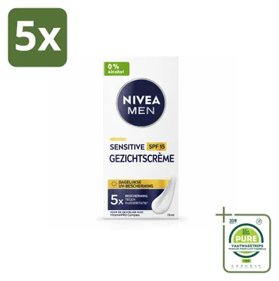 Produktbild von 5 x NIVEA MEN Sensitive Gesichtscreme mit SPF 15 - 75 ml - Großpackung - 5 Stücke