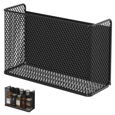 Obrázek produktu pro Magnetická polička, černá, bez nutnosti vrtání, pro kořenkové sklenice, rozměry 24 x 7,5 x 15 cm