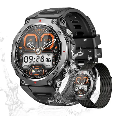 Fur Herren's Telefonfunktion 5ATM Wasserdicht Fitness-Tracker Gesundheits- & Sportuhr mit Herzfrequenz, SpO₂, Schlaf & Stressanalyse