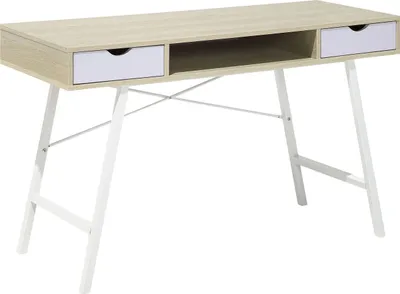 Produktbild von BELIANI Schreibtisch Hellbraun mit Weiß 120 x 48 cm 2 Schubladen modernes Design