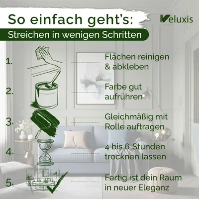 Produktbild von Wandfarbe Grau Grün Blau Matt Innenfarbe – Deckkraft Klasse 1, VOC-frei, Ohne Grundierung, Tropfarm – Wohnzimmer & Schlafzimmer – 2,5L – Veluxis (Twilight Moss)