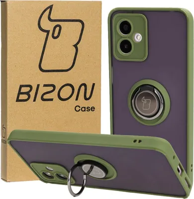 Produktbild von Bizon Case Hybrid Ring Fingerringhülle für Motorola Moto G14, Rauch mit grünem Rahmen