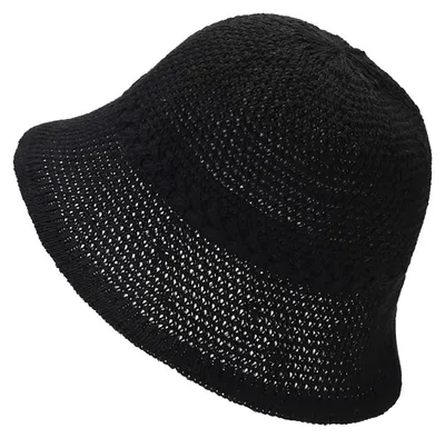 Produktbild von Stroh Eimerhut Damen Sommer Packbar Leichter Strandhut Schwarz