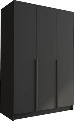 A three-door wardrobe with metal handles.