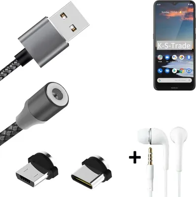 Produktbild von K-S-Trade® Hochwertiges Magnet-Lade-kabel Sync-Kabel Daten-Kabel + Kopfhörer kompatibel mit Nokia 5.3 mit USB-Typ-C-Anschluss und
