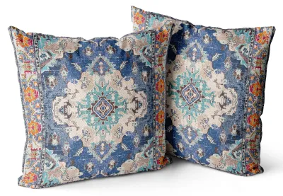 Produktbild von Set mit 2 Boho-Kissenbezügen, 40 x 40 cm, samtweich, im Boho-Retro-Stil, dekorative Kissenbezüge für Sofa, Schlafzimmer, Wohnzimmer und als Wohnaccessoire, blau