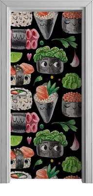Produktbild von Tür Selbstklebende 90x210 cm Türfolie Türtapete Klebefolie - Cartoon Sushi-Rolle