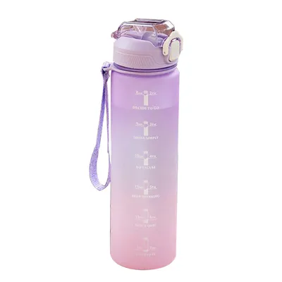 Produktbild von 1 Liter Sport-Wasserflasche mit Strohhalm und Zeitmarkierungen, auslaufsichere Trinkflasche, BPA-frei für Fitness/Radfahren/Camping/Laufen