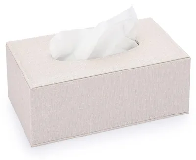 Immagine prodotto di Scatola per fazzoletti in ecopelle, tessuto di lino, color beige, dimensioni 25x14x11 cm