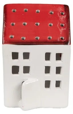 Imagen del producto de Clayre & Eef, figura decorativa "Casa", 8x7x12 cm, blanco y rojo, plástico
