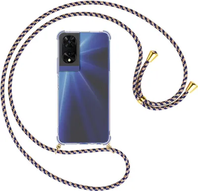 Produktbild von Handykette Backcover-Schutzhülle mit Band (Metall goldfarben) für TCL 505 4G - blau+beige