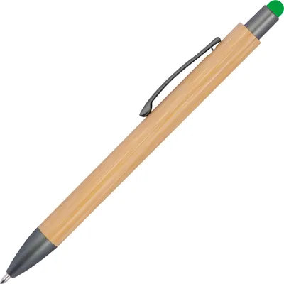 Produktbild von 10 Touchpen Holzkugelschreiber aus Bambus / Stylusfarbe: grün