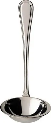 A silver ladle on a white background.