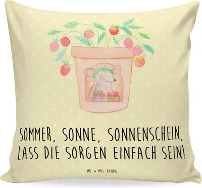 Produktbild von Mr. & Mrs. Panda Kuschel Kissen Sommerfreude - Gelb Pastell - Geschenk, Sommer, bedruckt, Strand, 40x40, Summer Feelings, kuschelkissen, Herbst, für sofa, Sommerferien
