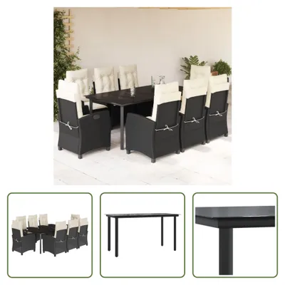 Produktbild von The Living Store 9-tlg. Garten-Essgruppe mit Kissen Schwarz Poly Rattan