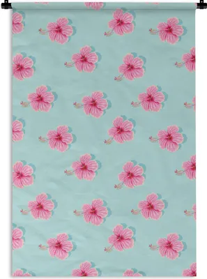 Produktbild von MuchoWow® Wandteppich Wandbehang Sommerlich - Blumen - Rosa - Blau 60x90 cm Tapisserie Dekoration Wandtuch - Foto-Teppich - Abwaschbar