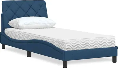 Image de Lit avec matelas bleu 90x190 cm tissu